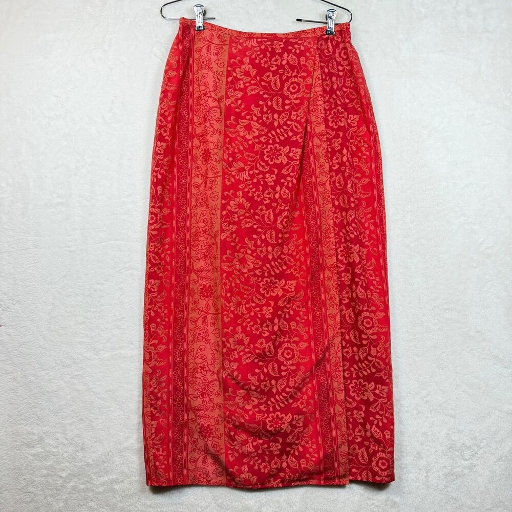 Vintage Barry Bricken Silk Tencel Floral Faux Wrap Maxi Pencil Skirt Size 10